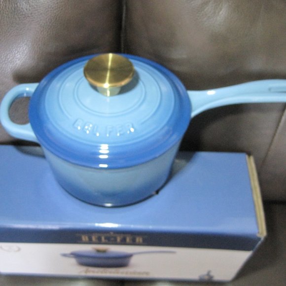 BEL FER Cast Iron Enameled CASSEROLE PAN w/ LID  1 3/4 Qt, NEW. - Picture 2 of 4